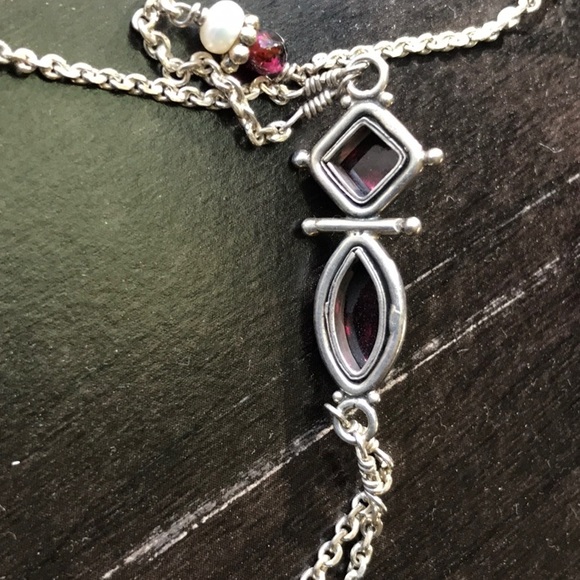 Garnet, pearl and silver y necklace - Picture 8 of 8
